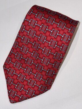 HERMES Red Blue Horsebit Pattern Print Silk Tie